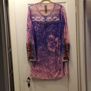 Aratta Silent Journey Boho Embroidered Tunic Dress Size Large